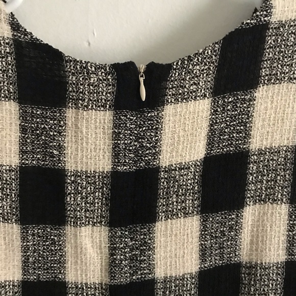 Zara Boxy Ivory/Black Checkered Top w Fringe - Picture 7 of 8